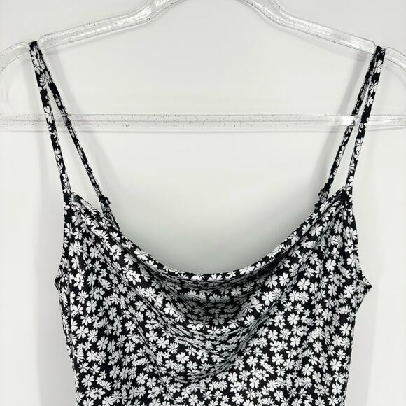 Bebe Floral Daisy Printed Satin Cowl Neck‎ Midi Dress Black White Medium Dainty - Picture 10 of 13